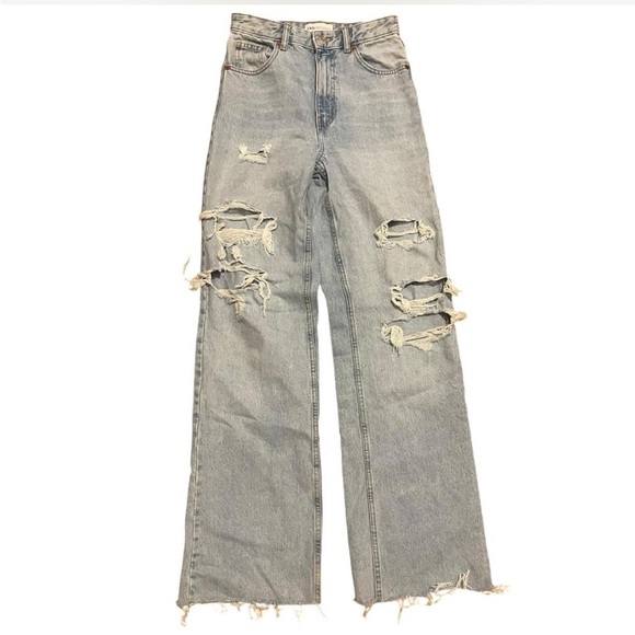 Zara wide leg baggy jeans distressed denim jeans size 4 size 26 - Picture 1 of 6